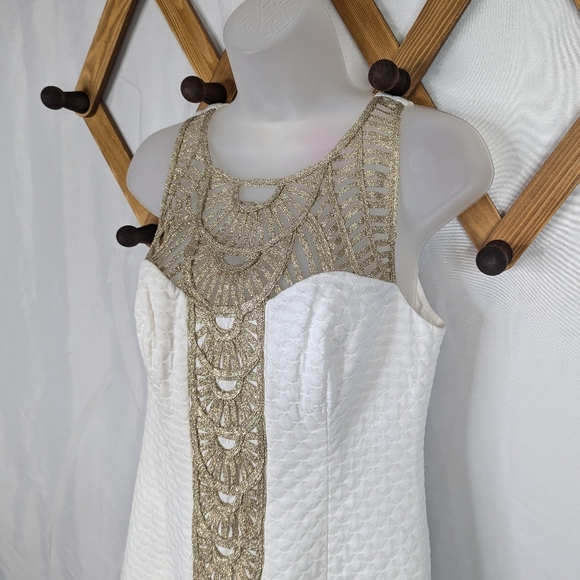 Lilly Pulitzer Tana White Gold Metallic Resort Shift Mini Dress - Picture 4 of 8